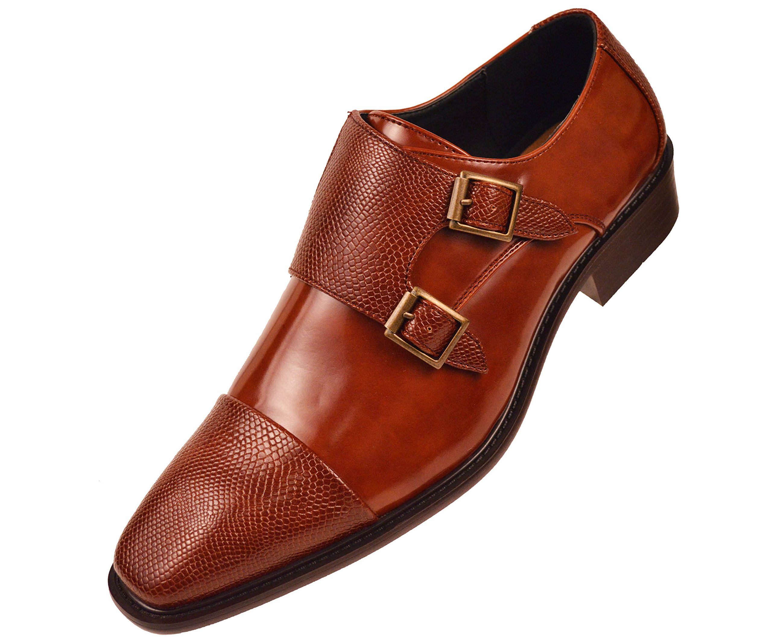 Bolano Bancroft Men's Monk Strap Dress Shoes - Slip On Formal Shoes with Embossed Cap Toe & Double Strap - Premium Leather Business Shoes for Office, Wedding & Special Occasions