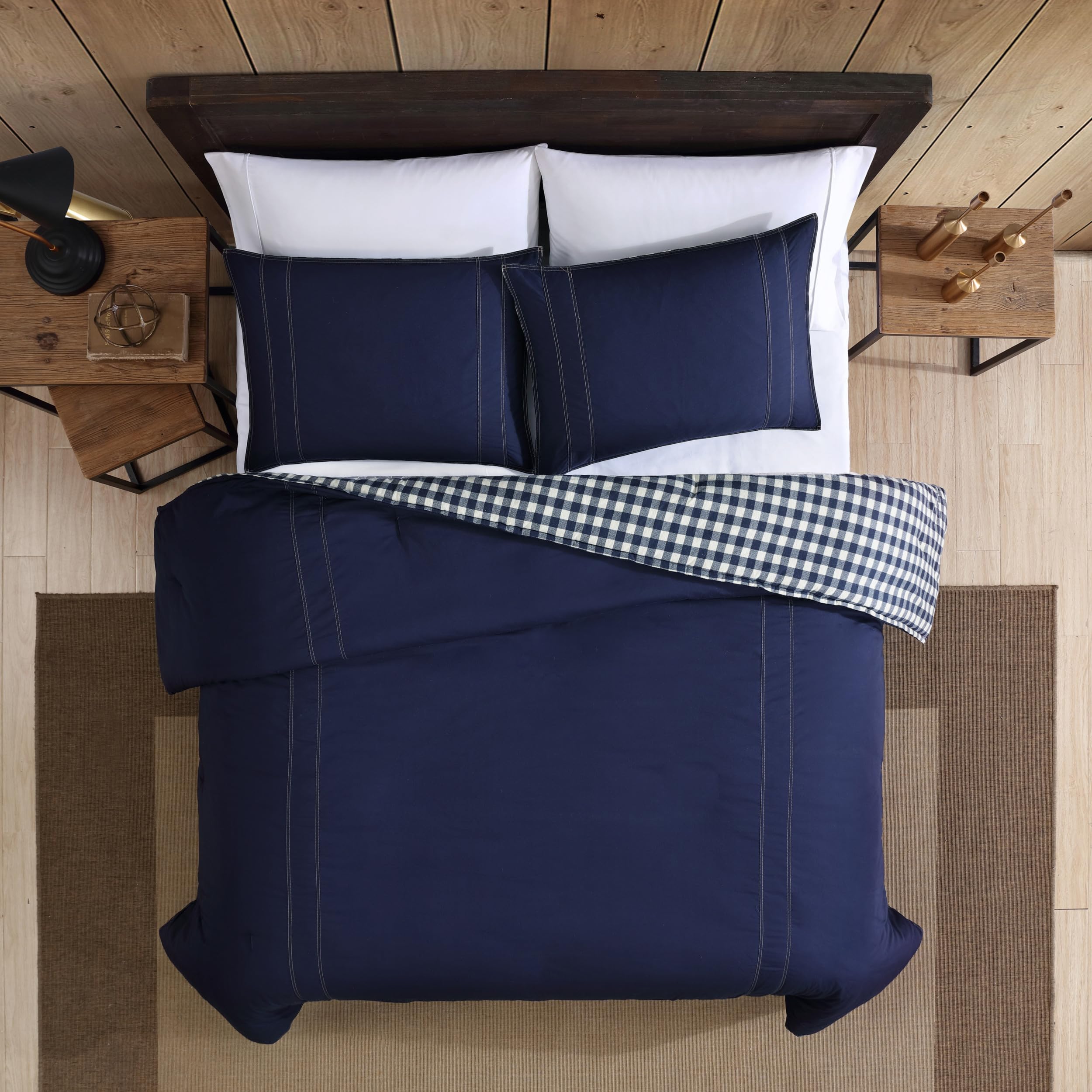 Eddie Bauer Reversible Queen Comforter Set - 100% Cotton Bedding with Matching Shams, Pre-Washed for Ultra Softness (Kingston Navy) | Cozy Home Decor for Bedroom & Guest Room