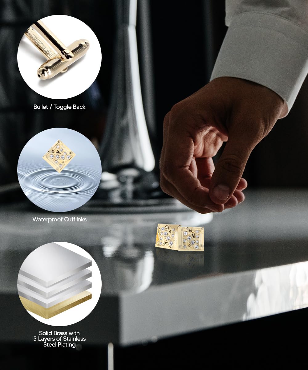 Custom Rhinestone Initial Cufflinks for Men - Personalized A to Z Monogram Dress Accessories - Perfect for Weddings, Prom & Formal Events