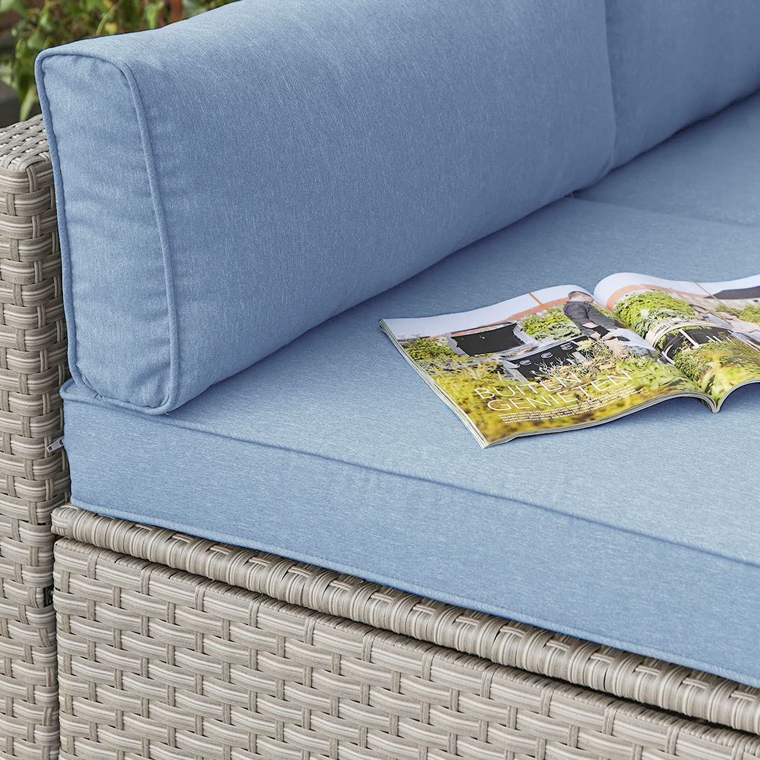 2-Piece Armless Chairs for Wicker Sectional Sofa Set - Denim Blue Thick Cushions & Striped Woven Pillows - Outdoor Patio Furniture for Garden, Pool, Backyard, Deck - Perfect for Relaxing and Entertaining Guests