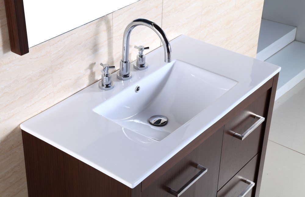 36-Inch Single Sink Bathroom Vanity in Wenge Finish - Modern Freestanding Vanity with Soft-Close Doors & Drawers for Small Bathrooms & Powder Rooms