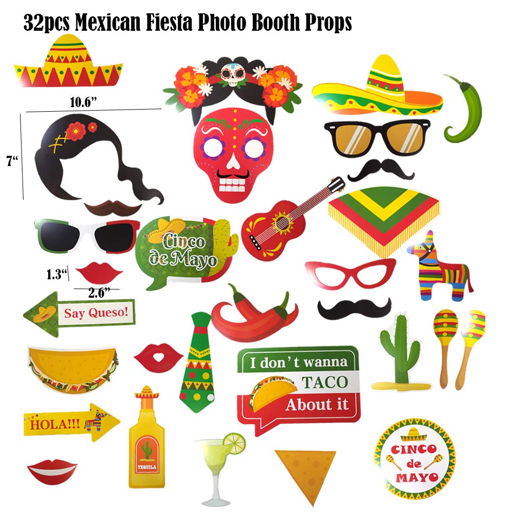 32-Piece Mexican Fiesta Photo Booth Props Set - Cinco de Mayo Party Decorations, Table Centerpieces & Photo Backdrop Accessories - Perfect for Themed Parties, Weddings, and Festive Celebrations