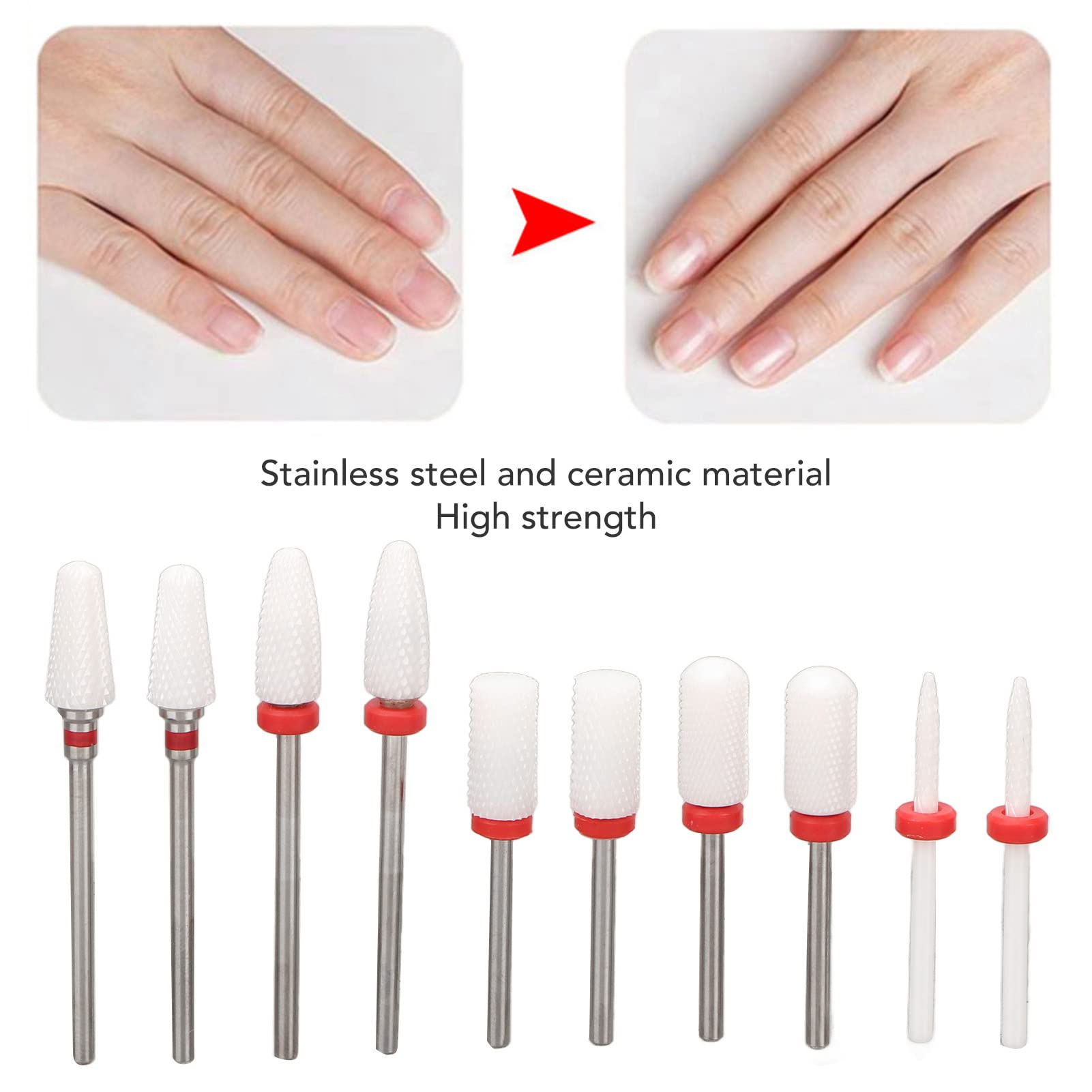 Professional Ceramic Nail Drill Bit Set for Manicure & Pedicure - 10PCS Nail Art Grinding Bits Kit for Acrylic, Gel & Natural Nails - Perfect for Salon & Home Nail Care
