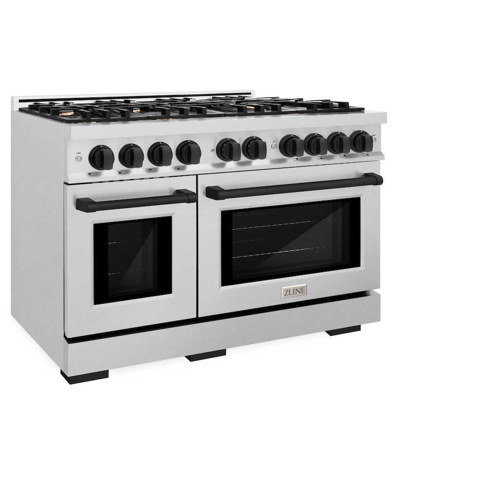 ZLINE Autograph Edition 48-inch 6.7 cu. ft. Dual Fuel Range with 8-Burner Gas Cooktop - Satin Stainless Steel & Matte Black (HDRSZ 48 MB) - Perfect for Large Kitchens, Gourmet Cooking & Entertaining