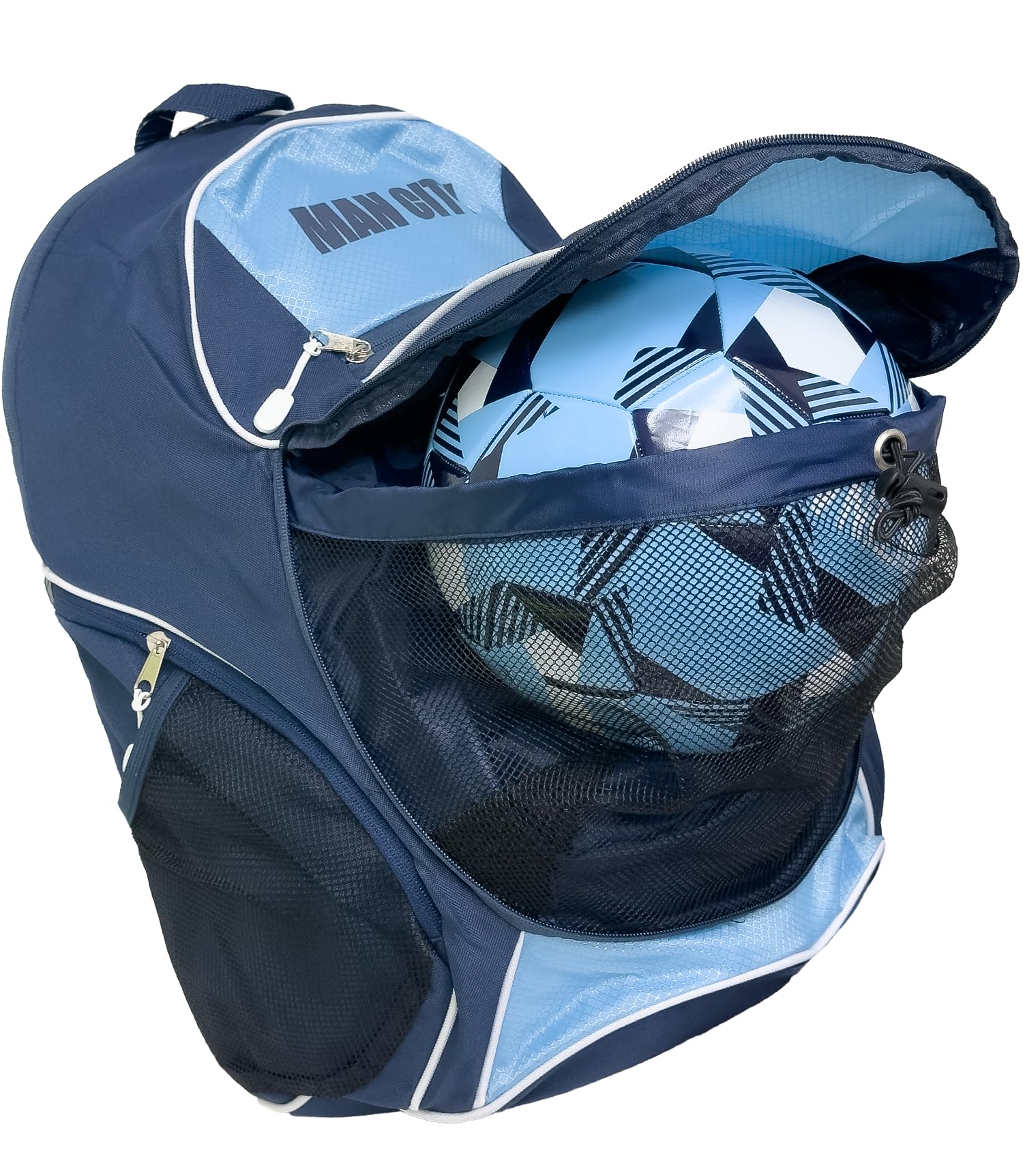 Official Manchester City Backpack for Adults - Licensed Soccer Backpack with Ball Compartment | Perfect for Training, Travel & Match Days