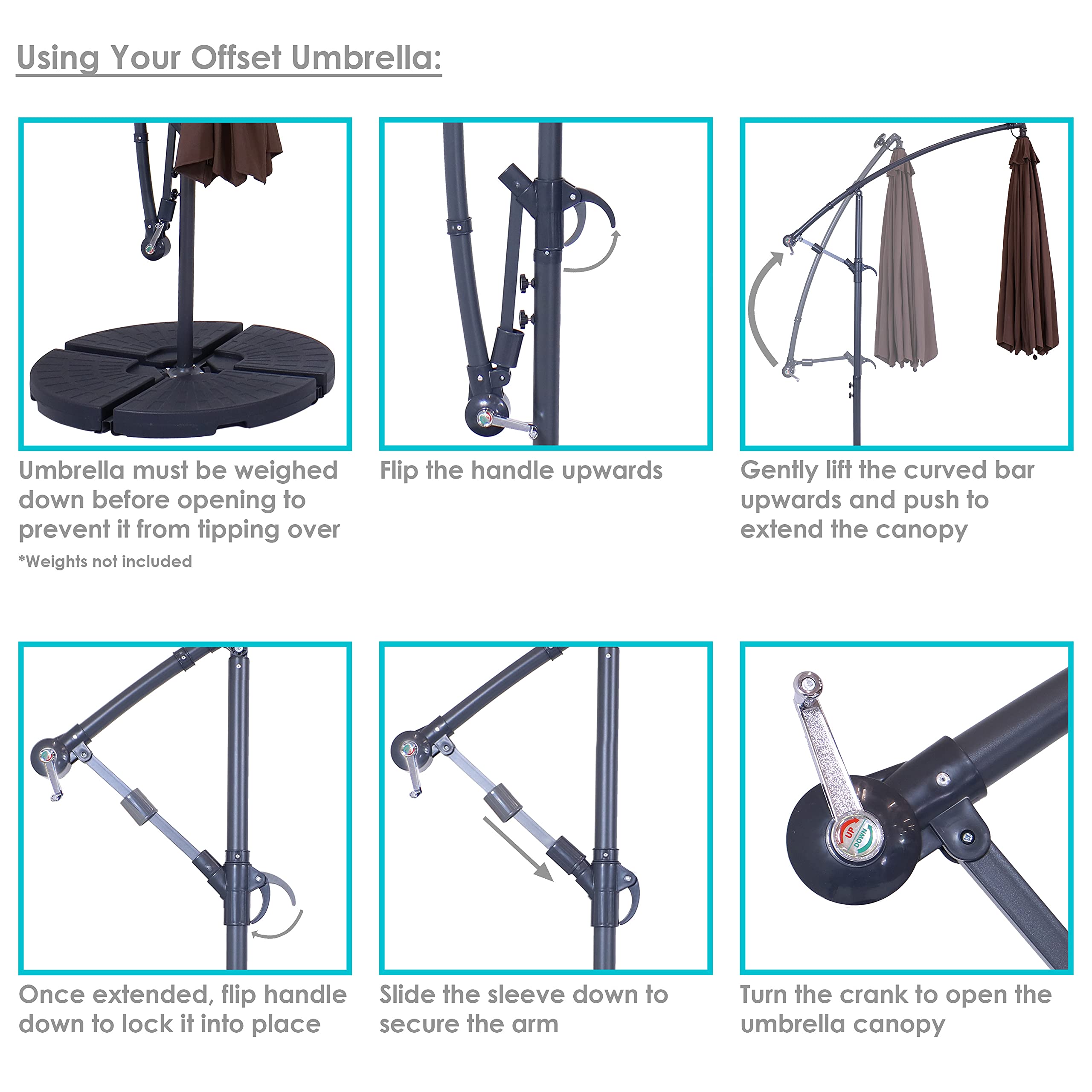 Sunnydaze 10-Foot Offset Cantilever Solar Patio Umbrella with LED Lights, Easy Crank & Sturdy Cross Base - Perfect for Poolside, Backyard, Deck, and Outdoor Dining Areas