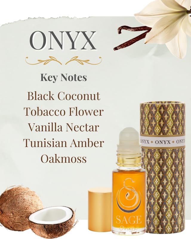 Onyx Vegan & Cruelty-Free Perfume Oil Roll-On - 1/8 oz | Earthy Scent with Black Coconut, Vanilla & Oakmoss | Natural Fragrance for Women & Men | Perfect for Daily Wear, Date Nights & Special Occasions