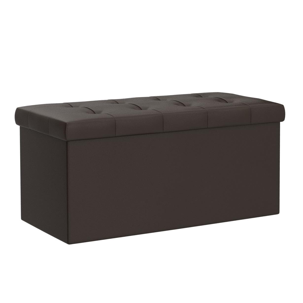 Edenbrook 30 Inch Rectangle Storage Ottoman with Buttonless Tufted Design - Sturdy Foot Rest Bench Holds 330 lbs - Brown Faux Leather for Living Room, Bedroom & Home Decor