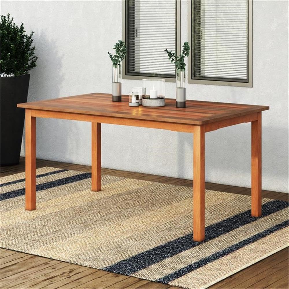 CorLiving Miramar Solid Hardwood Outdoor Patio Rectangle Dining Table - Natural Finish for Backyard, Garden & Poolside Dining | Weather-Resistant & Durable