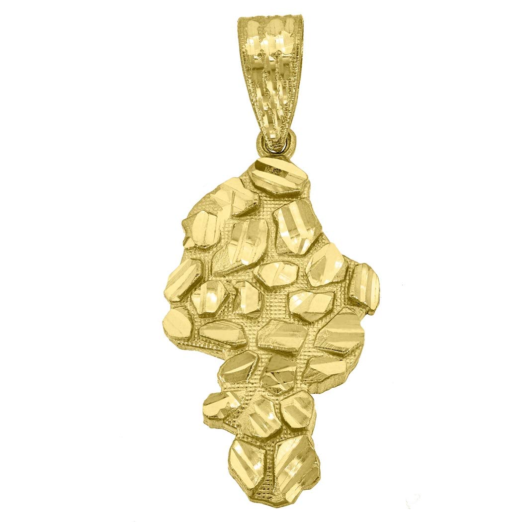 10K Yellow Gold Nugget Textured Charm Pendant Necklace for Men & Women - 30.7x15.10mm Wide - Perfect for Everyday Wear, Gifts & Special Occasions