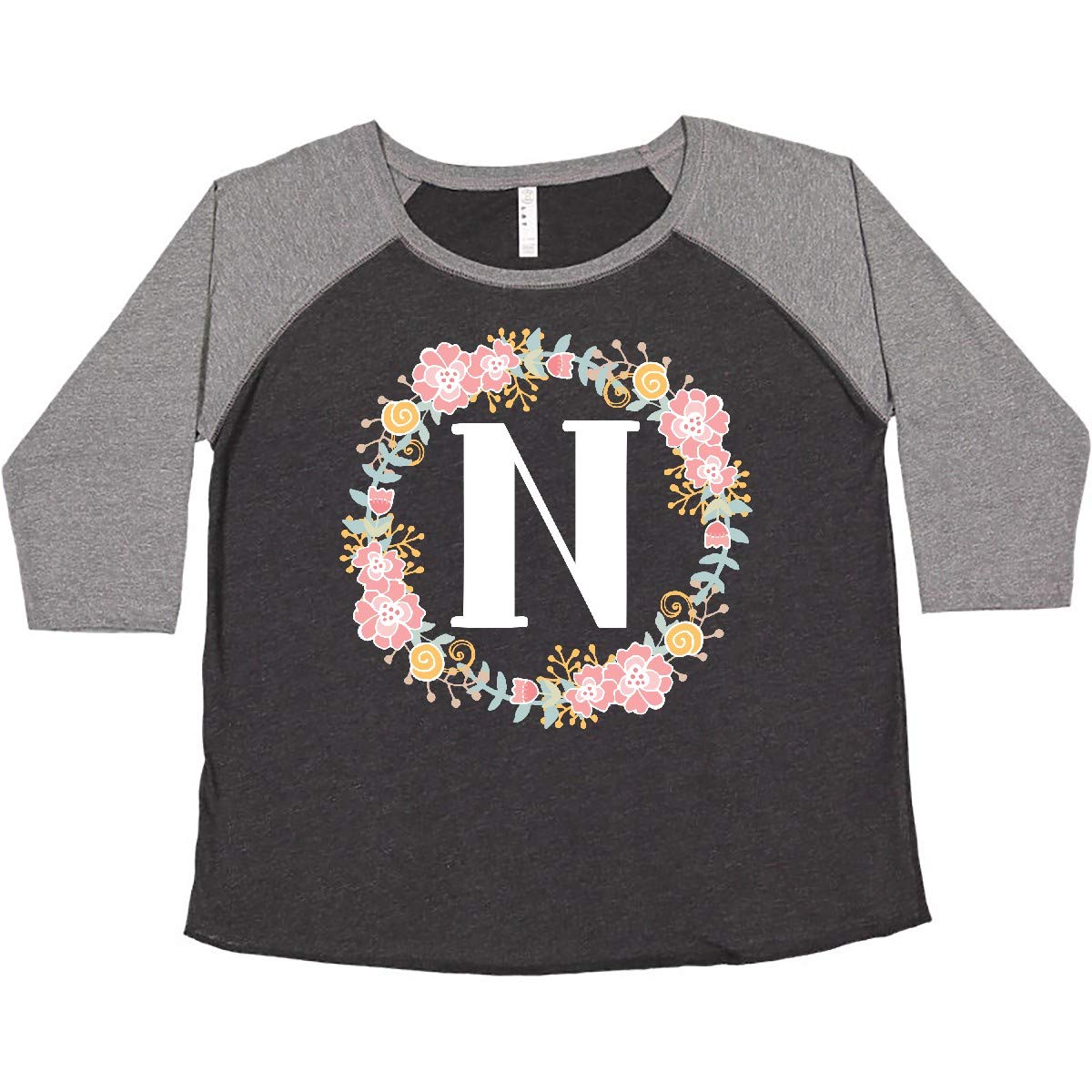 Inktastic Monogram Letter N Rose Floral Wreath Women's Plus Size T-Shirt - Cute Casual Tee for Women, Gift for Her, Perfect for Everyday Wear, Outings & Special Occasions