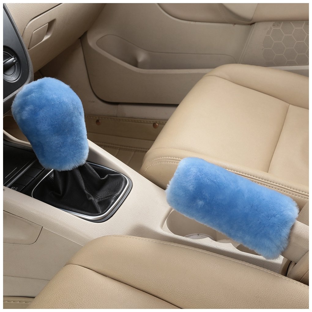 Dotesy 3-Piece Genuine Sheepskin Steering Wheel Cover Set with Gear Shift & Handbrake Cover - Universal Fit for 15