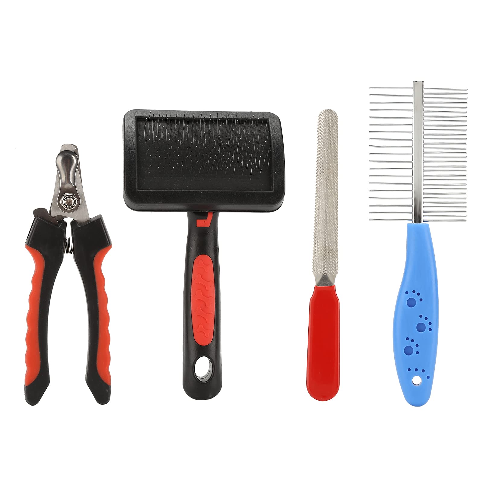 4 Pcs Dog Grooming Kit - Professional Nail Clippers & Double-Sided Rake Brush for Cats and Dogs - Pet Dematting & Shedding Tool Set for Home Grooming & Coat Care