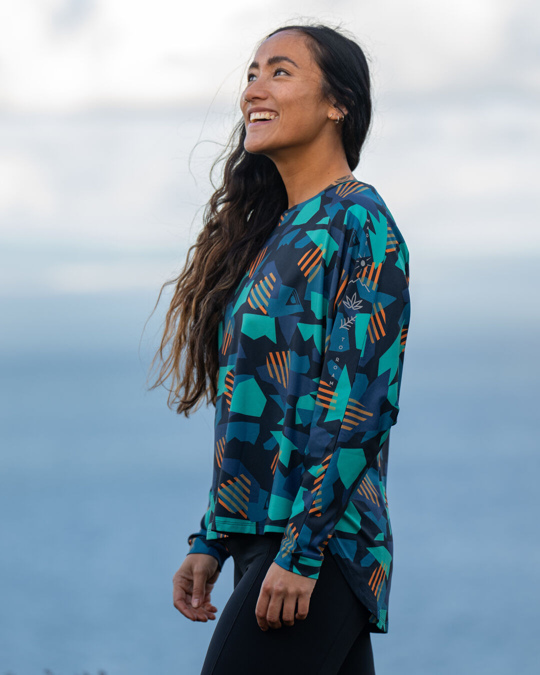 Hatha Recycled Active Top - Eco-Friendly Deep Navy Camo Yoga & Workout Shirt for Women | Gym, Running, Outdoor Fitness