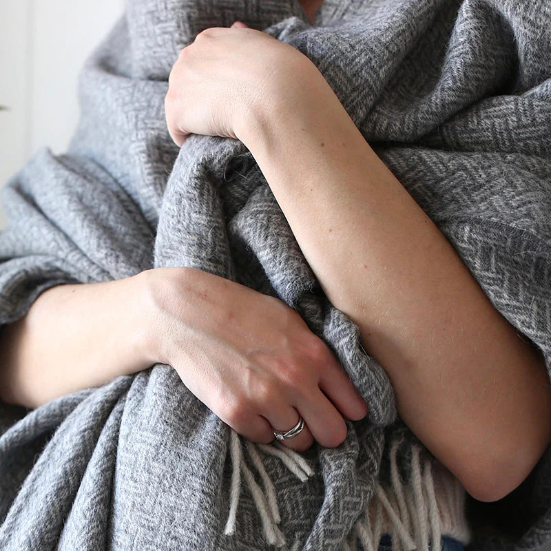 Premium Soft & Sustainable Oxford Wool Throw Blanket - Charcoal Grey - Cozy & Eco-Friendly for Living Room, Bedroom, or Gift Giving