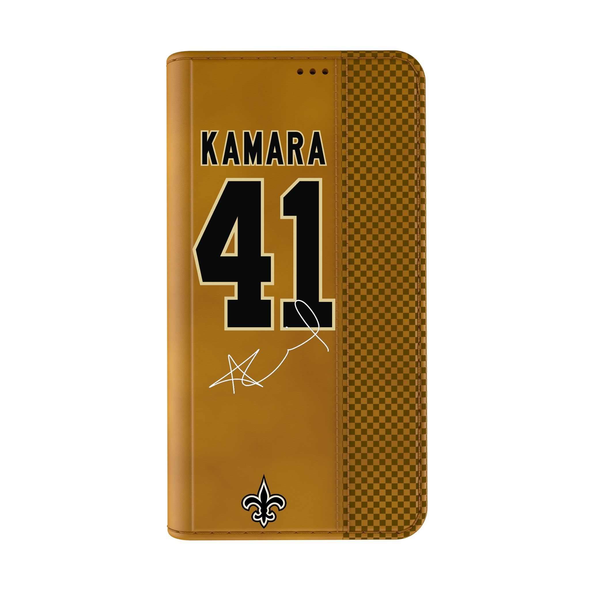 Alvin Kamara New Orleans Saints 41 Game Tactic Folio Phone Case for iPhone 14/13/12 Pro Max - Premium PU Leather Wallet Cover with Card Slots & Kickstand - Perfect for Football Fans & Game Day Accessories