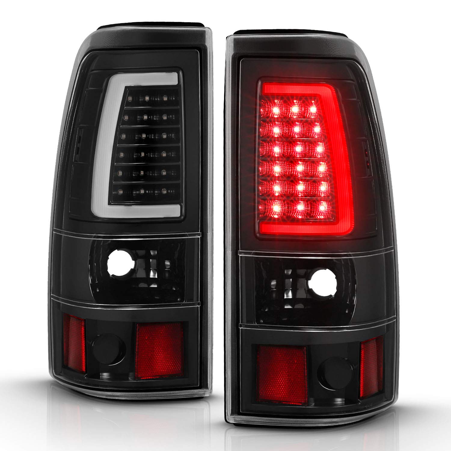 AmeriLite LED Tail Lights for 2003-2006 Chevy Silverado 1500/2500/3500 - Clear Black C-Type Replacement Brake Lamps (Pair) - Left & Right Side - Upgrade Your Truck's Style & Safety for Night Driving