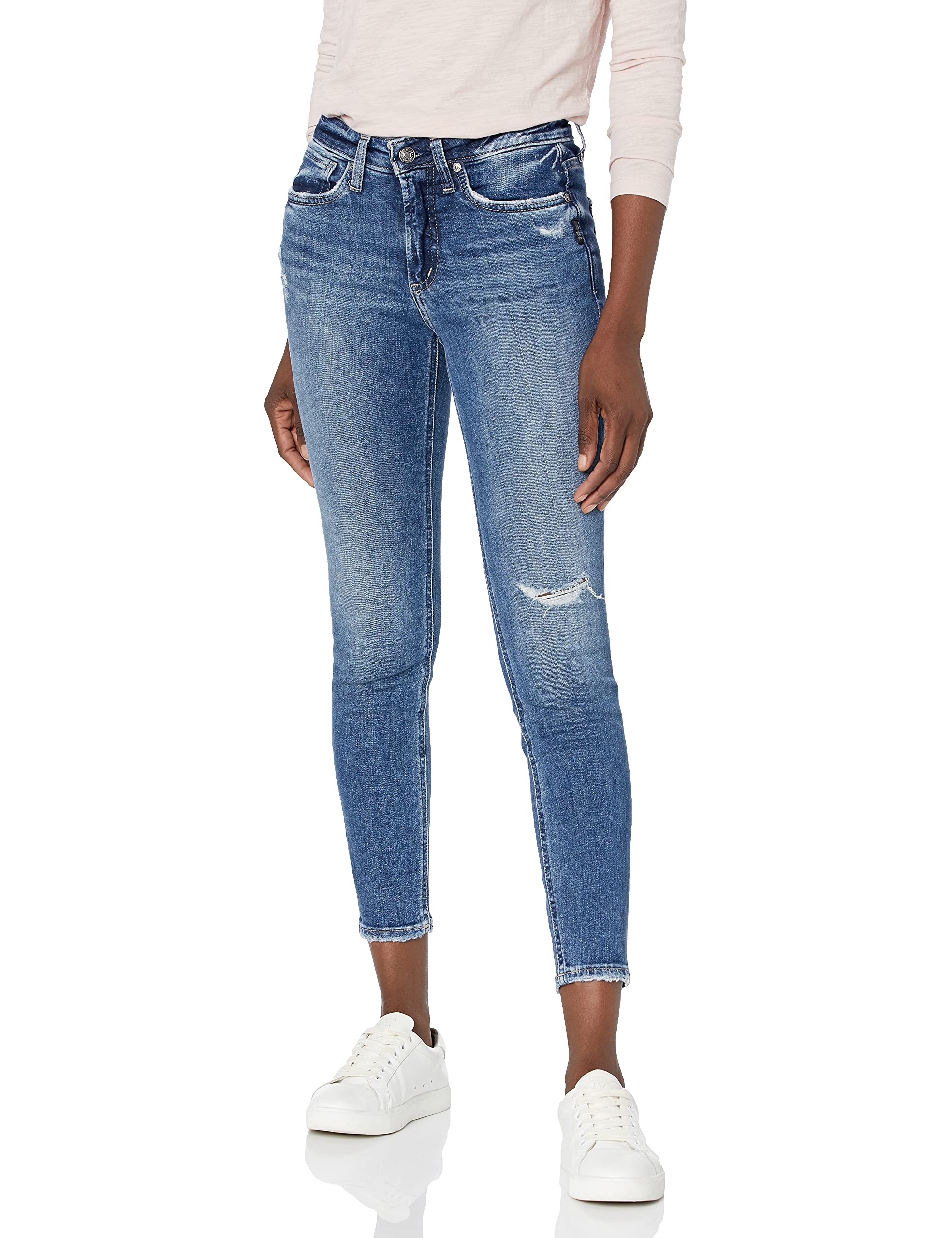 Silver Jeans Co. Women's Most Wanted Mid Rise Skinny Jeans - Stretchy Comfort Fit Denim Pants for Casual Wear & Everyday Outfits