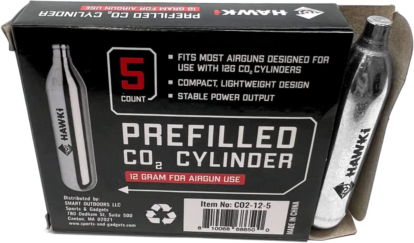 Hawki 12 Gram CO2 Cartridges - Premium Refills for Air Guns, BB Guns, Airsoft Pistols & Paintball Markers - Perfect for Target Shooting, Hunting & Outdoor Sports