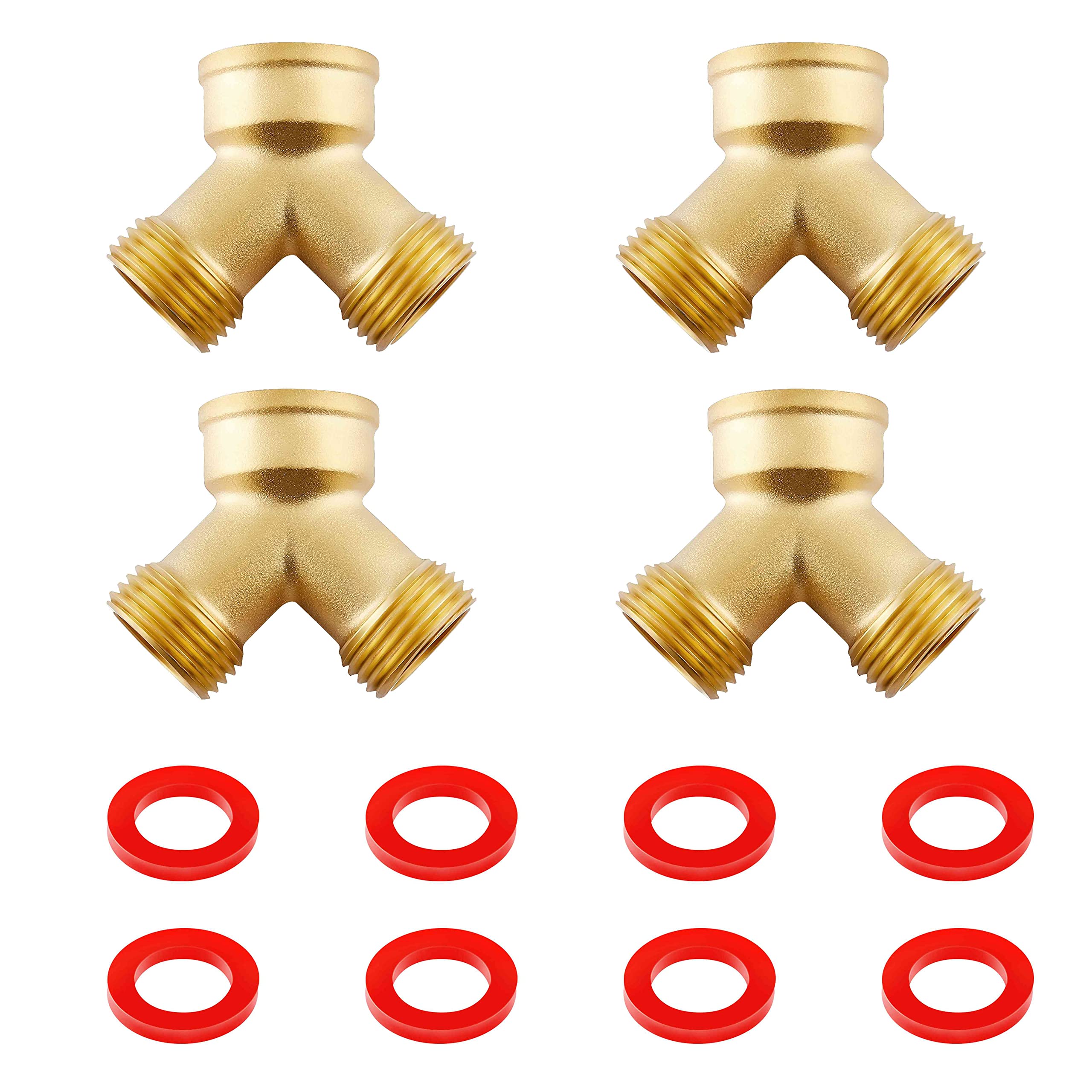 4-Pack Solid Lead-Free Brass 2-Way Y Valve Garden Hose Splitter - 3/4