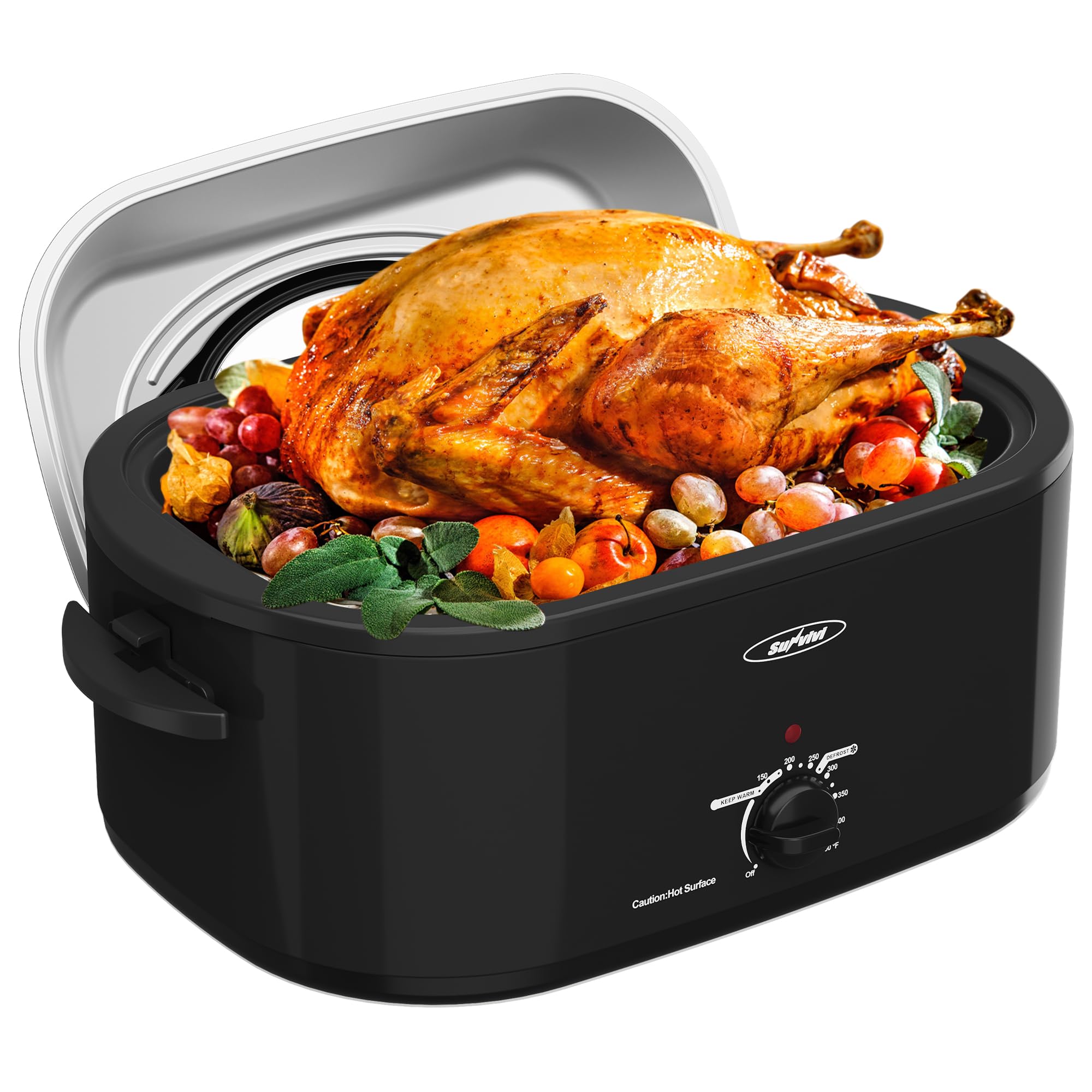 Sunvivi 26 Quart Electric Roaster Oven with Self-Basting Lid - Large Turkey Roaster with Removable Pan & Cool-Touch Handles for Holiday Cooking, Buffet Serving & Family Gatherings - Black