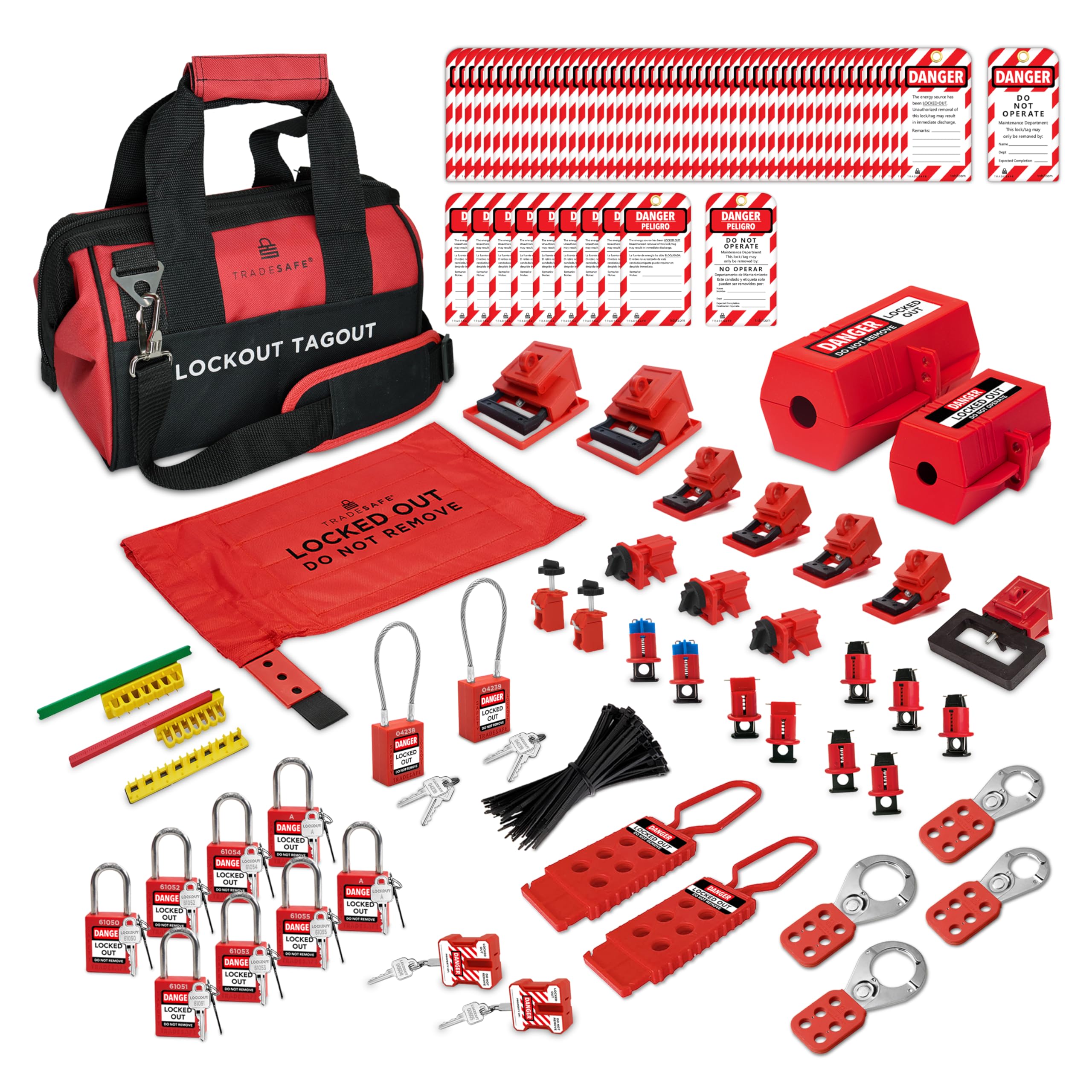 TRADESAFE Lockout Tagout Kit - 90 OSHA-Compliant LOTO Devices with Cable Lock, LOTO Locks, Breaker Lockout, Plug Lock & Safety Tags | Electrical Maintenance Safety Equipment for Industrial Workplace & Machine Repair