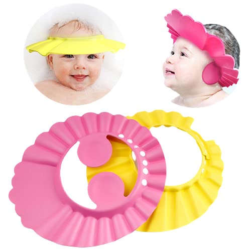 Adjustable Baby Bath Shower Cap - Soft Washable Hair & Eye Protector Hat for Newborns, Infants, Boys & Girls (2 Pack, Random Colors) - Perfect for Bath Time & Hair Washing Protection