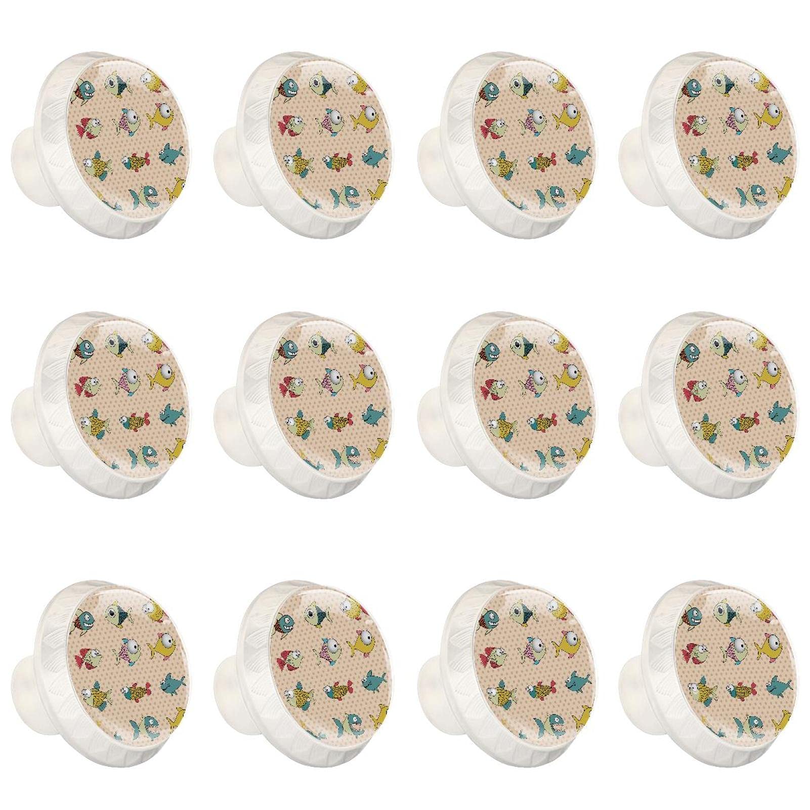 12 Pack Crystal Glass Cabinet Knobs - Fish Polka Dot Design Drawer Pull Handles for Kitchen, Bathroom & Furniture (Easy Installation, Durable Hardware)
