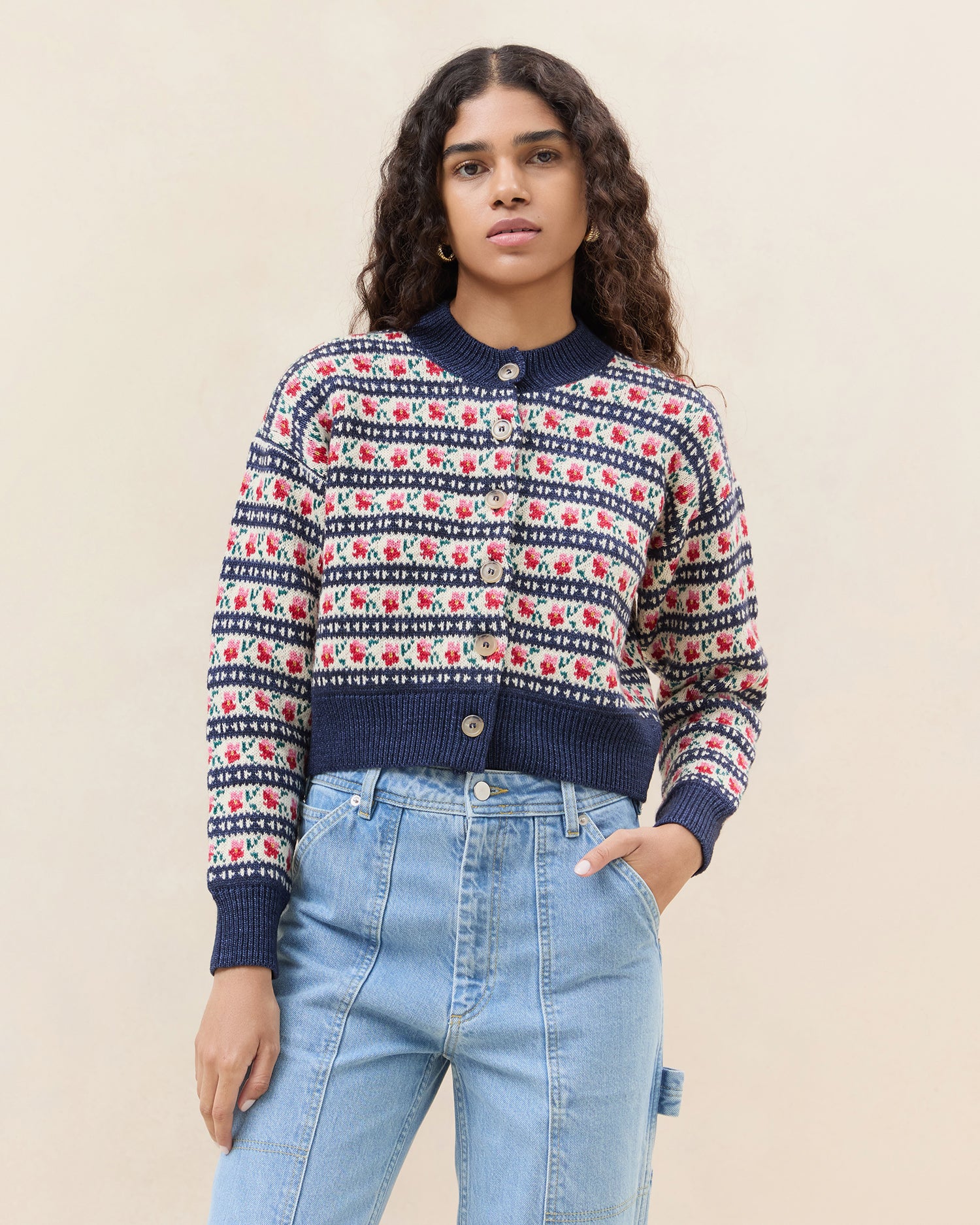 Idris Intarsia Cardigan for Women - Cozy Knit Sweater with Unique Pattern - Perfect for Fall & Winter Outfits, Office Wear, and Casual Dates