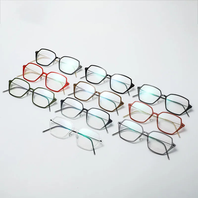 Unisex Full Rim Polygon Screwless Acetate Titanium Eyeglasses Frame 6621 - Lightweight Durable Glasses for Work, Reading & Fashion