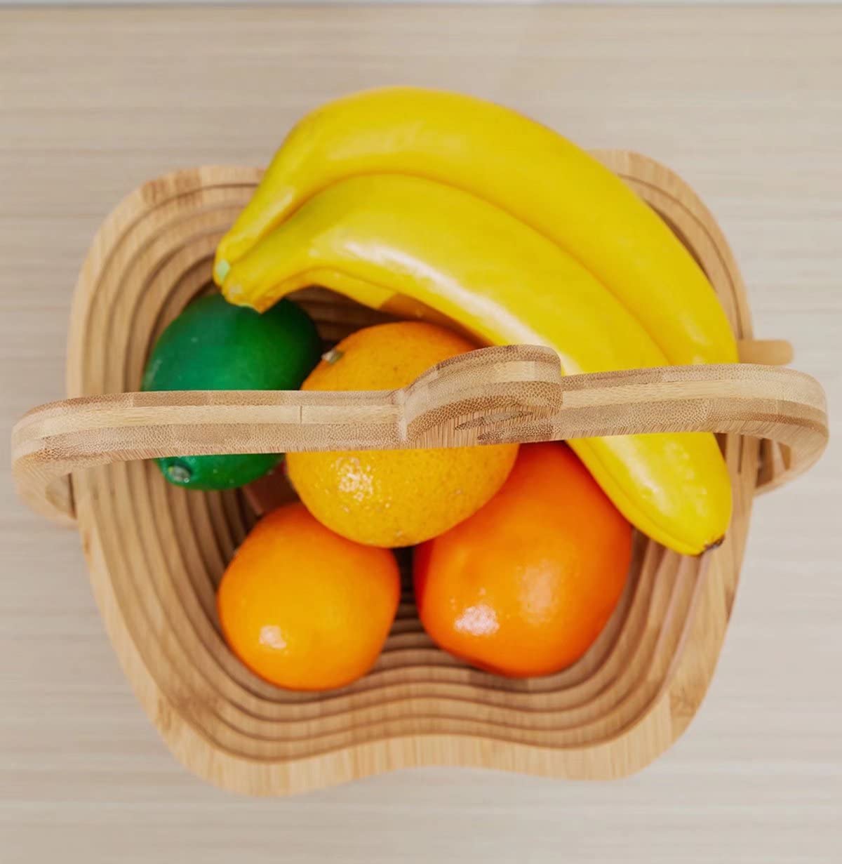Foldable Bamboo Fruit Basket - Apple Shaped Collapsible Dried Fruit, Nuts & Candy Bowl | Wooden Snack Box for Kitchen Counter, Dining Table & Party Serving | Perfect for Fruits, Bread, Snacks & Gift Giving