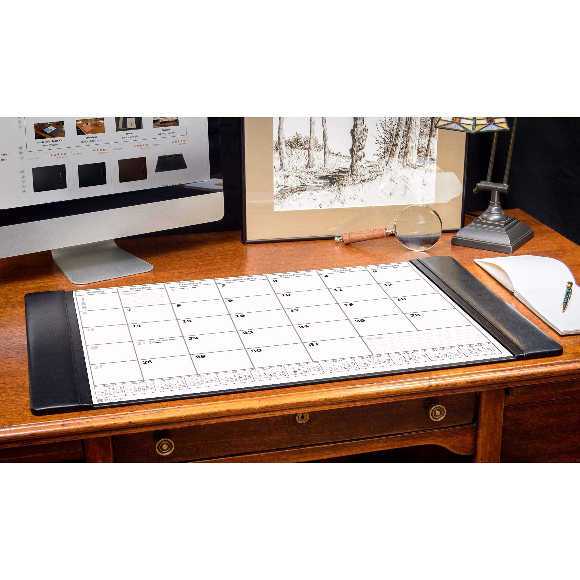 Dacasso Premium Leather Desk Calendar Pad - 34 x 20 Inches, Black (P1050) - Perfect for Office, Home & Executive Gifts