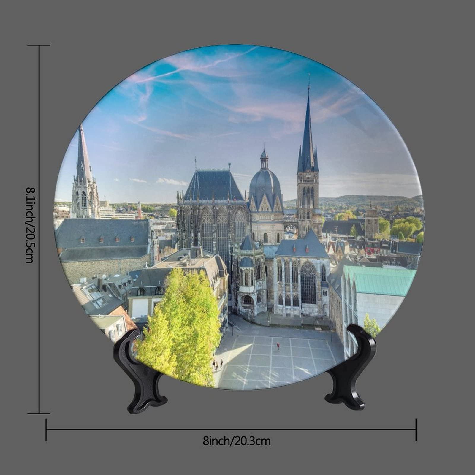 Aachen Germany Cityscape Ceramic Decorative Plate - 8 Inch Porcelain Dish for Kitchen Art, Wall Display, Home Decor & Gift Idea