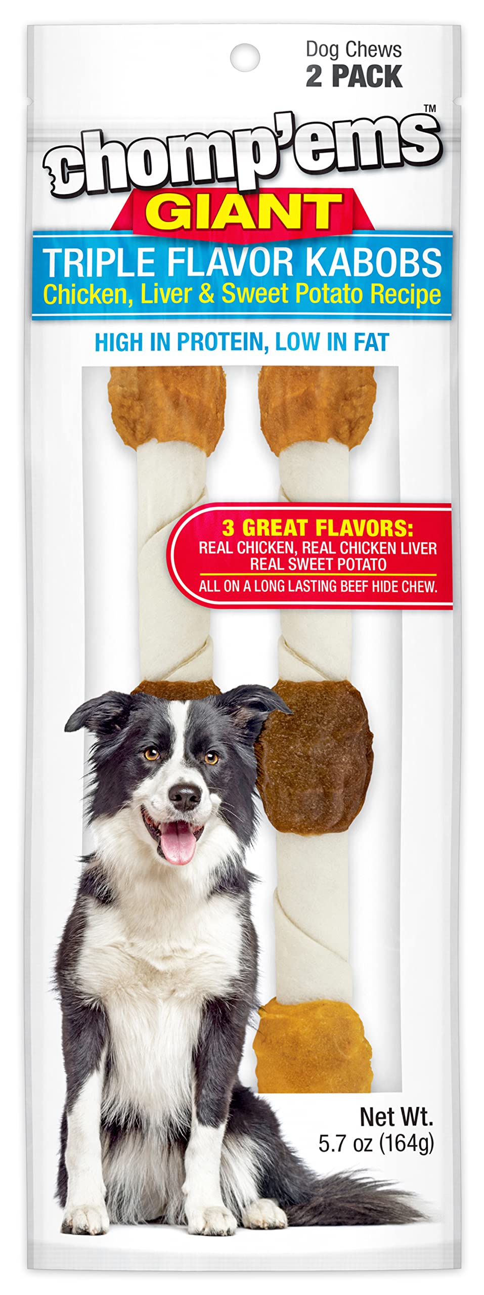 CHOMP 'EMS Five Flavor Kabobs Dog Treats - Beefhide Chewsticks for Dogs - High Protein Dog Chews, 2 Pack - Perfect for Training, Teething & Dental Health