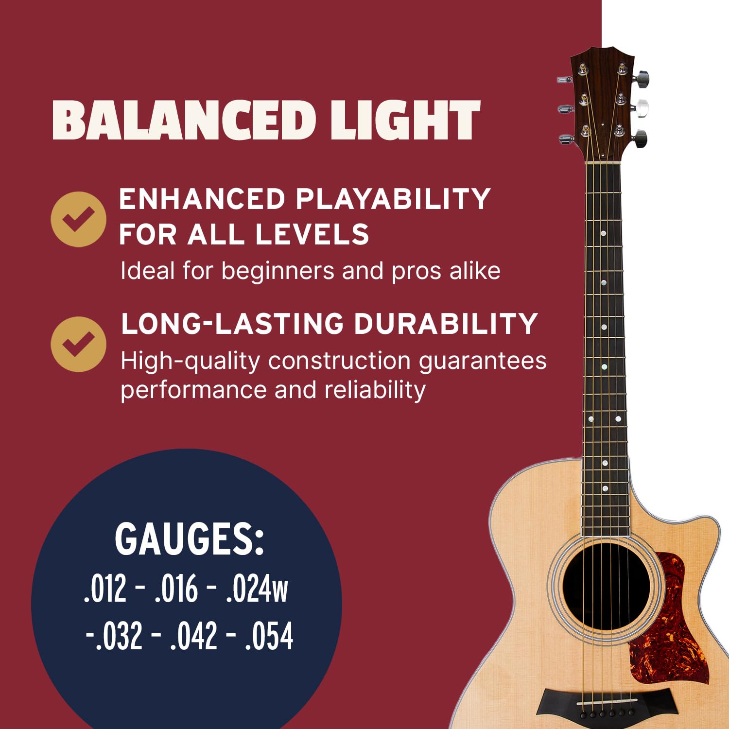 Stringjoy BB1254 Brights 80/20 Bronze Light Acoustic Guitar Strings - 12-54 Light Gauge 6-String Set for Warm Tone & Smooth Playability | Durable Premium Guitar Accessories for Folk, Country & Fingerstyle Playing