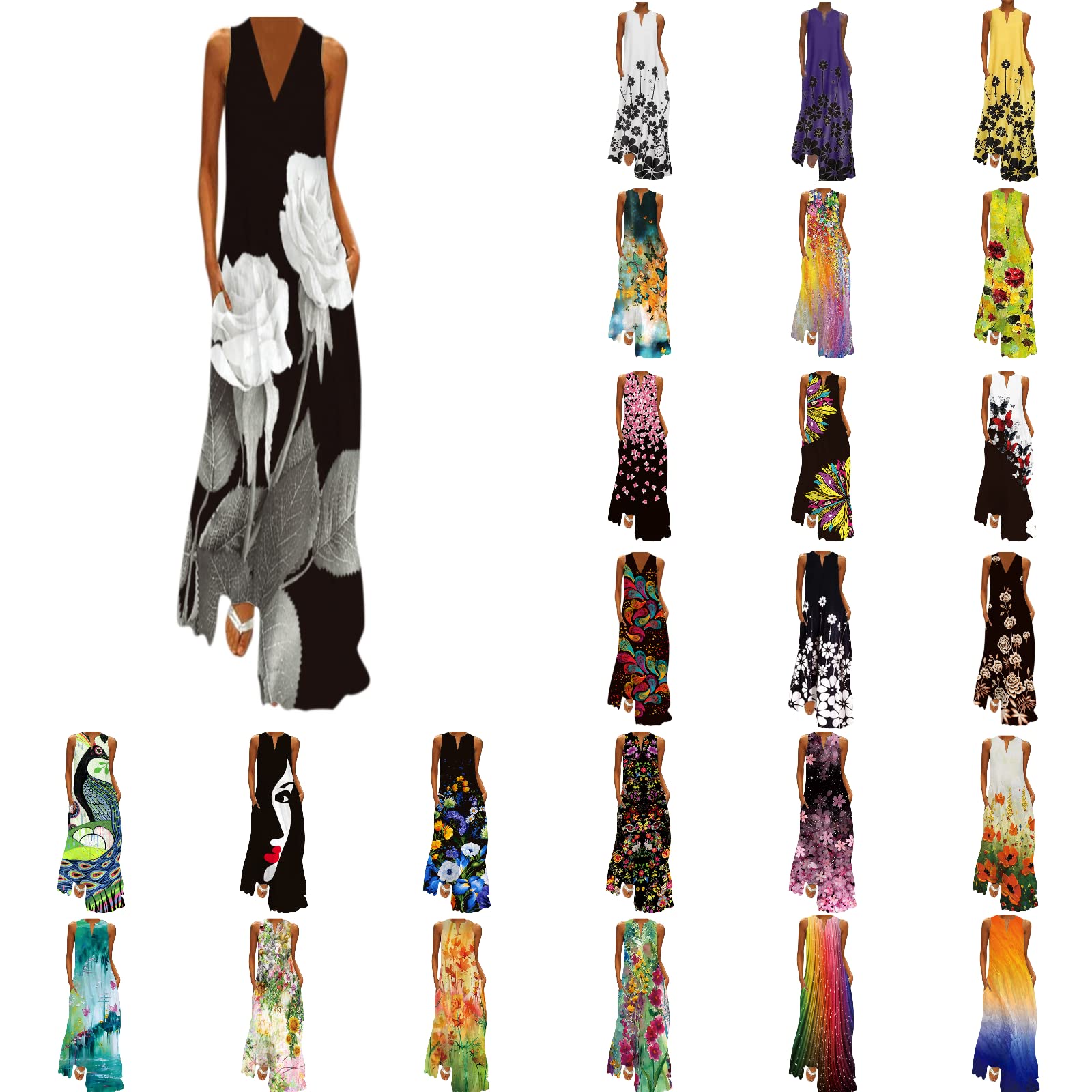 Women's Summer Maxi Dress 2023 - Plus Size Hawaiian Bohemian Sundress for Beach, Vacation & Casual Wear - Racerback Long Boho Dress in Green, Small - Perfect for Tropical Getaways, Pool Parties & Outdoor Events