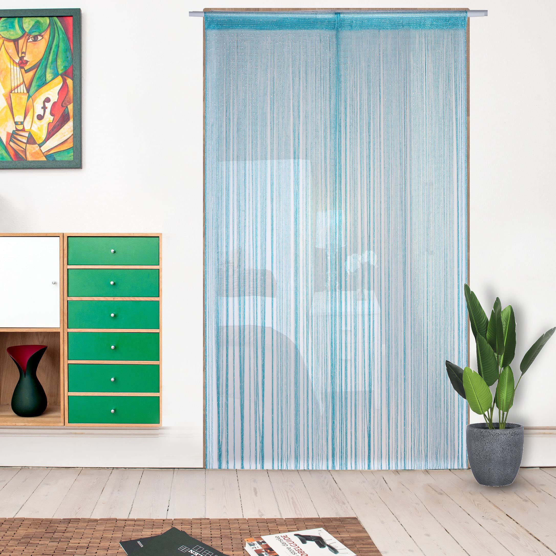 Vagasi 2 Pack 39 x 79 Inch Bohemian Beaded String Curtains - Doorway Room Divider, Hippie Bedroom Decor, Closet Door Hanging Beads (A-Blue) | Perfect for Bedrooms, Living Rooms, and Boho Home Decor