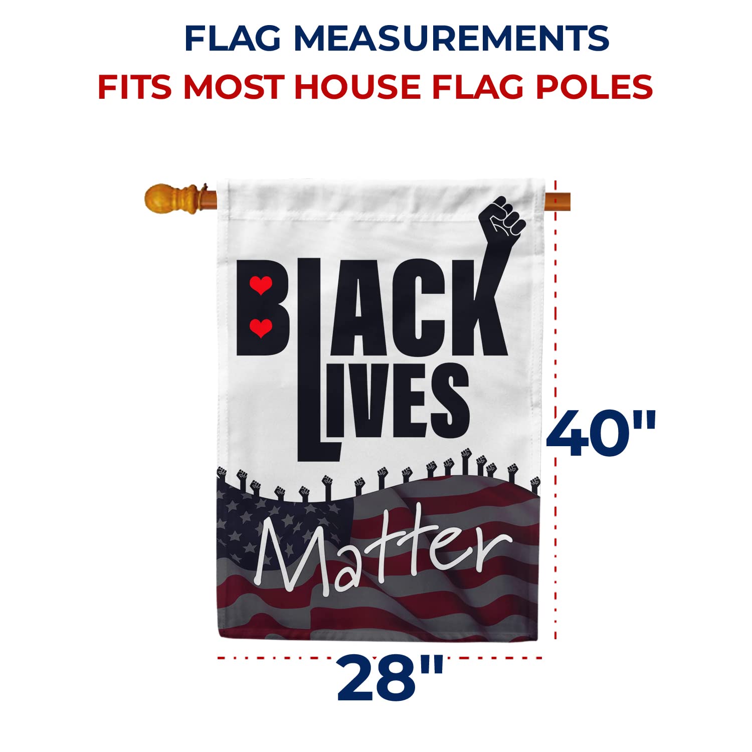 Black Lives Matter House Flag - Double Sided Outdoor Yard Decoration 28x40 inches - BLM Flag for Social Justice, Equality & Solidarity - Perfect for Front Yard, Porch, or Protest Demonstrations