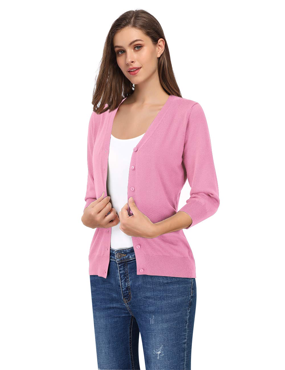 Women's 3/4 Sleeve Button Down Sweater Cardigan - Soft Knit Open Front Longline Wrap - Perfect for Office, Casual Outfits & Fall Layering