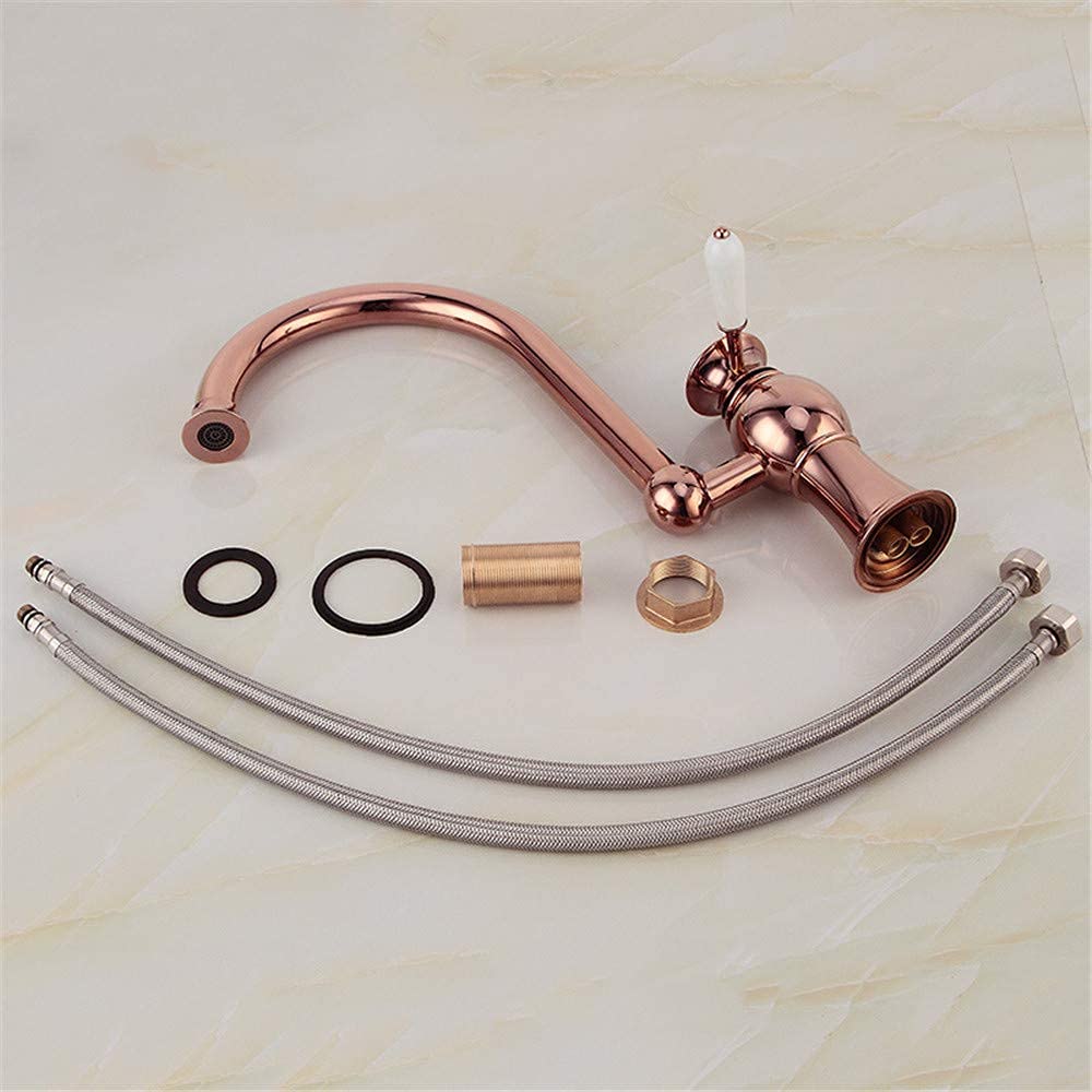 Red Bronze Kitchen Sink Faucet - Single Hole Rotary Hot and Cold Water Mixer for Washbasin, Perfect for Modern Households and Compact Kitchens