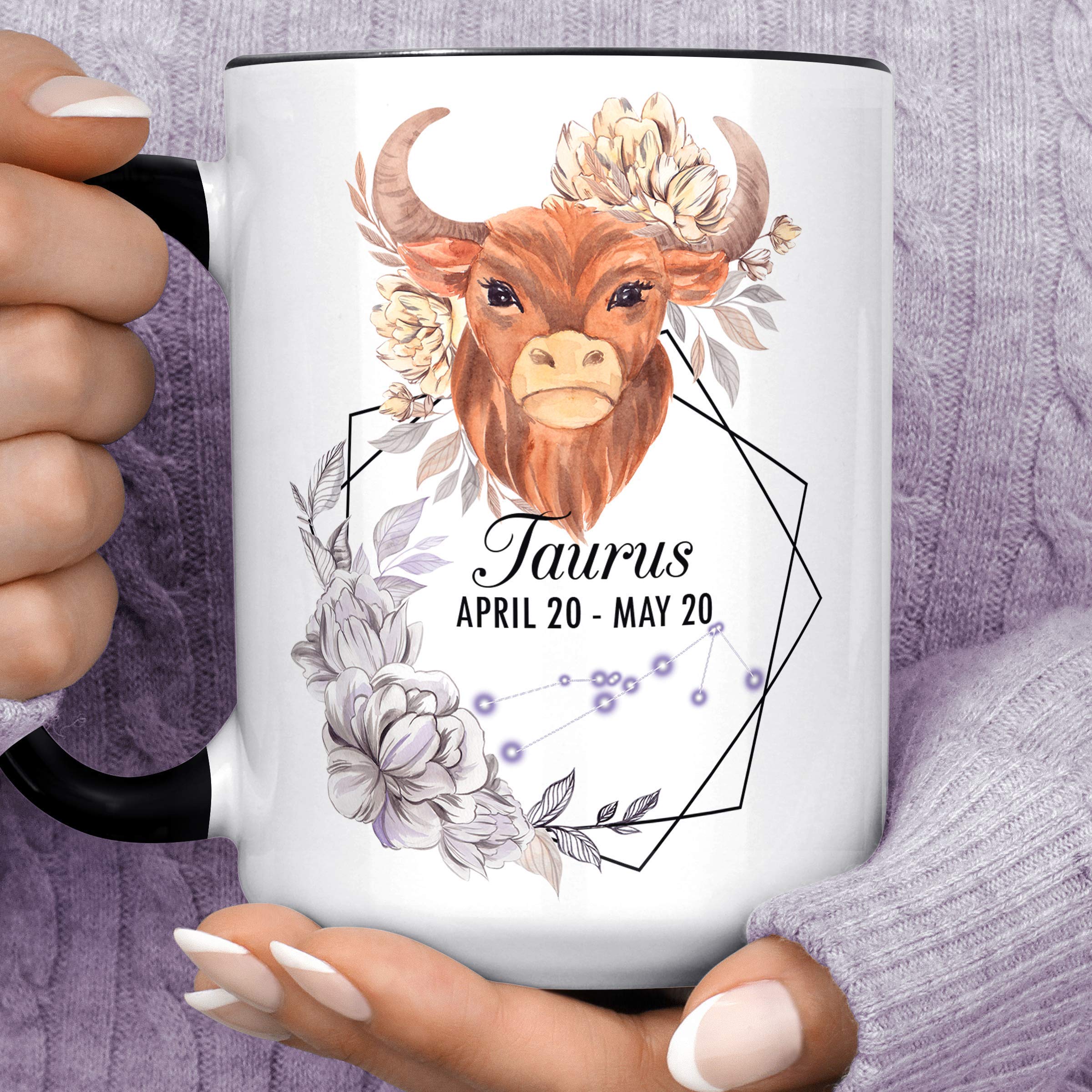 Taurus Zodiac Sign Coffee Mug - Watercolor Bull Constellation Horoscope Ceramic Cup for April & May Birthdays | Microwave & Dishwasher Safe | Perfect for Tea, Coffee & Hot Chocolate | Great Birthday Gift for Taurus Friends & Family