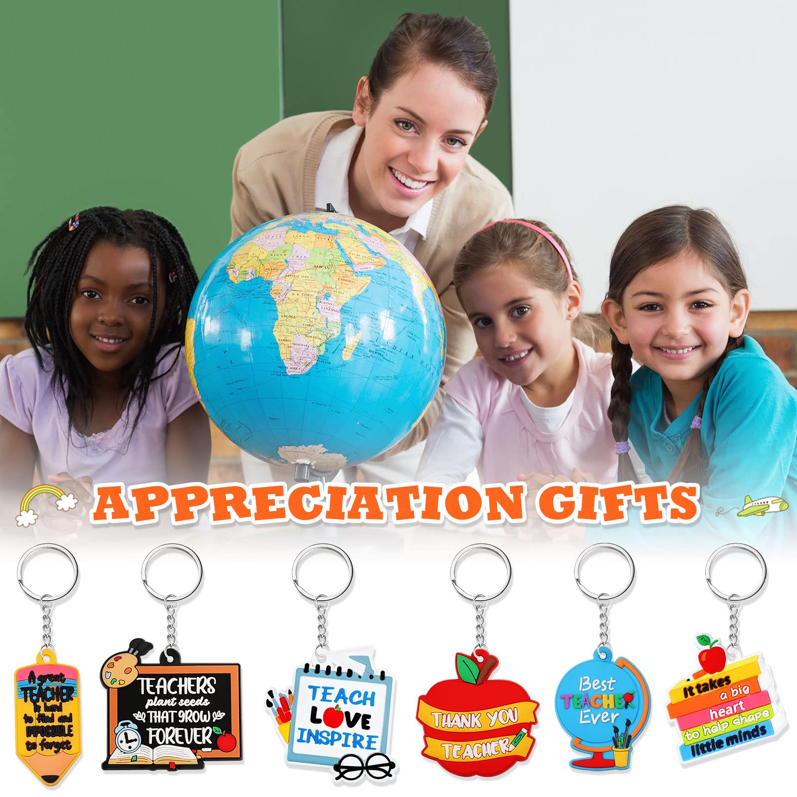 Henoyso 60 Pcs Teacher Keychain Bulk - Appreciation Gifts for Women Teachers - Classroom & Thank You Gifts