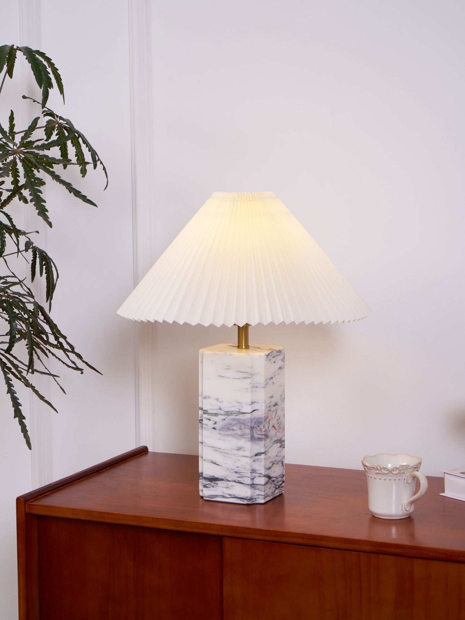 Bianca Marble Table Lamp - Elegant Home Decor Lighting for Bedroom, Living Room & Office | Modern Nightstand Lamp with Natural Stone Base