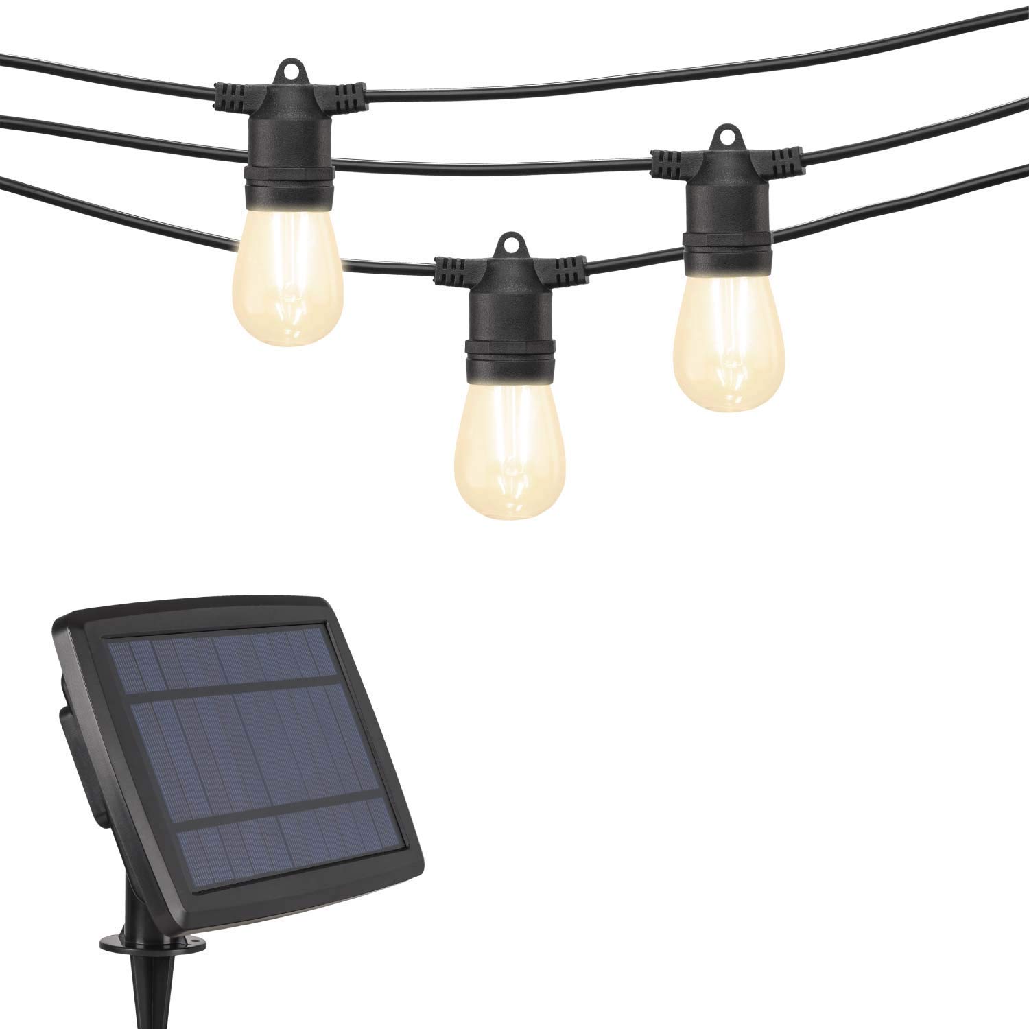 Beams S14 Solar LED String Lights - 27ft Weatherproof Outdoor Lights for Patio, Garden, Backyard & Deck - Black (Ideal for Parties, Weddings & Landscape Lighting)