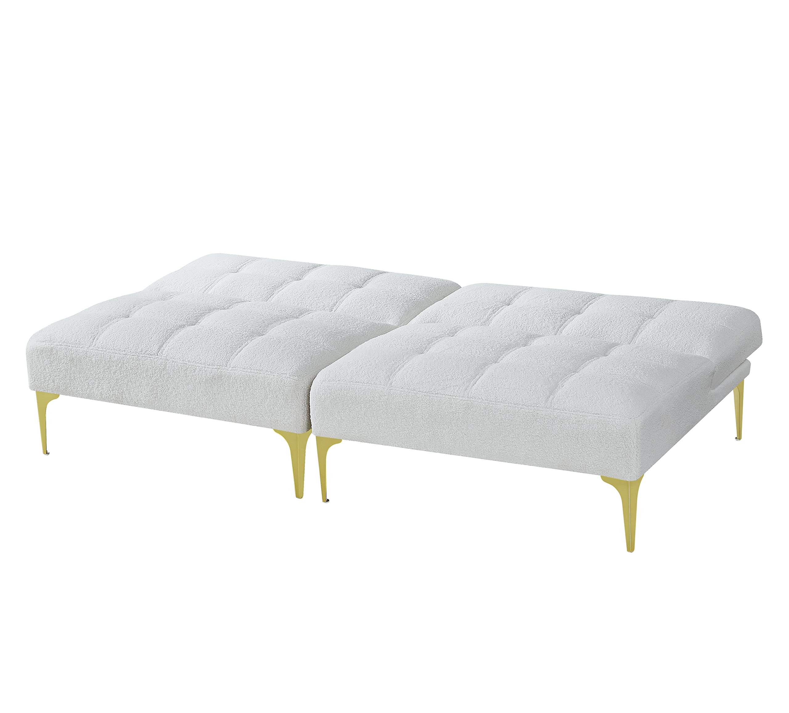 2-Piece Convertible Futon Sofa Bed - Sleeper Couch, Daybed & Loveseat with Gold Metal Legs | Folding Recliner Armless Sofa in Soft Teddy Fabric | Space-Saving Furniture for Small Apartments, Living Rooms & Offices | Perfect for Guest Beds, Lounging & Compact Spaces