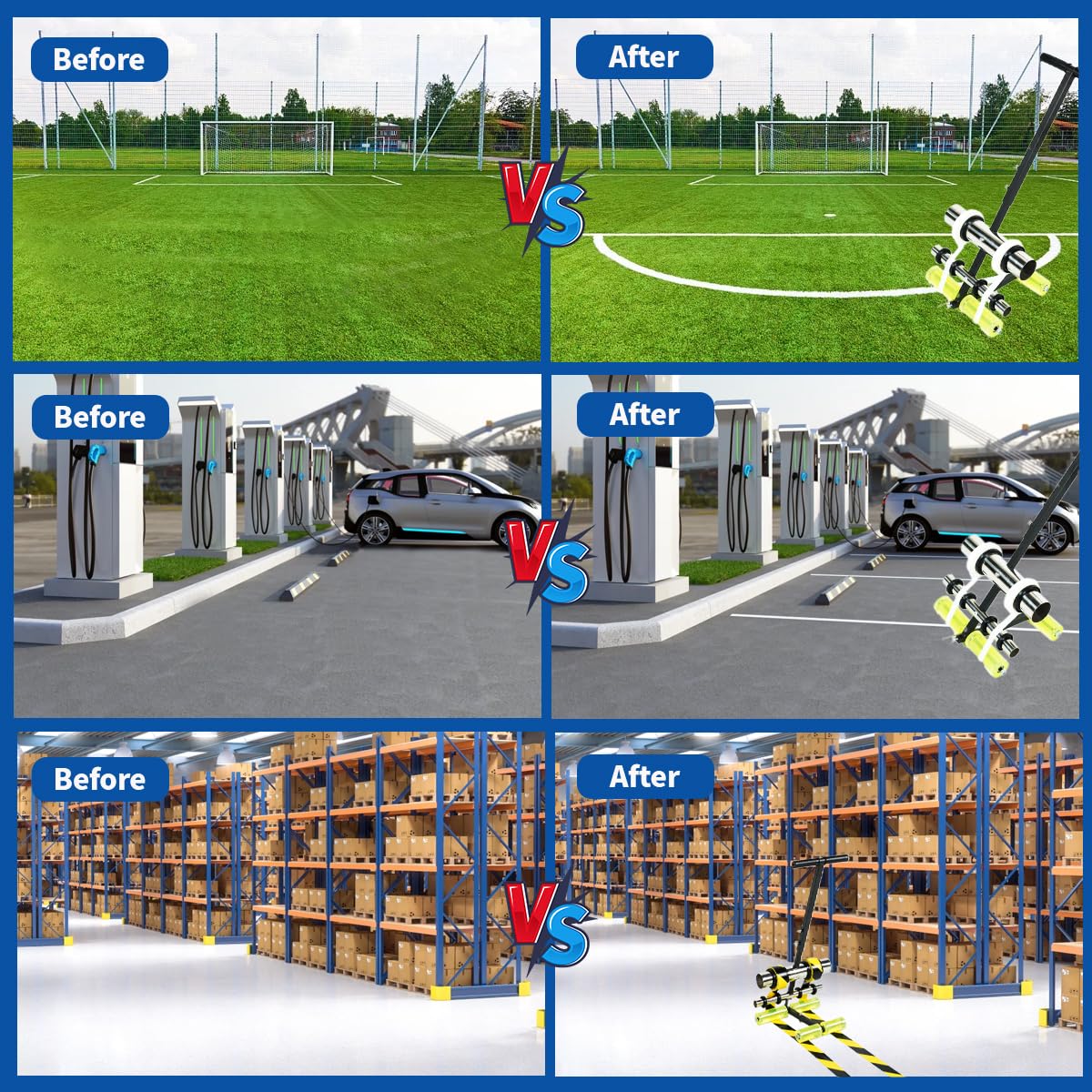 Professional Playing Field Line Striping Machine & Basketball Court Marking Kit with Circle Drawing Tool - Upgraded Wide Floor Tape Applicator for Road Warning, Warehouse, Parking Lot | Perfect for Sports Courts, Industrial Safety & Parking Lot Marking