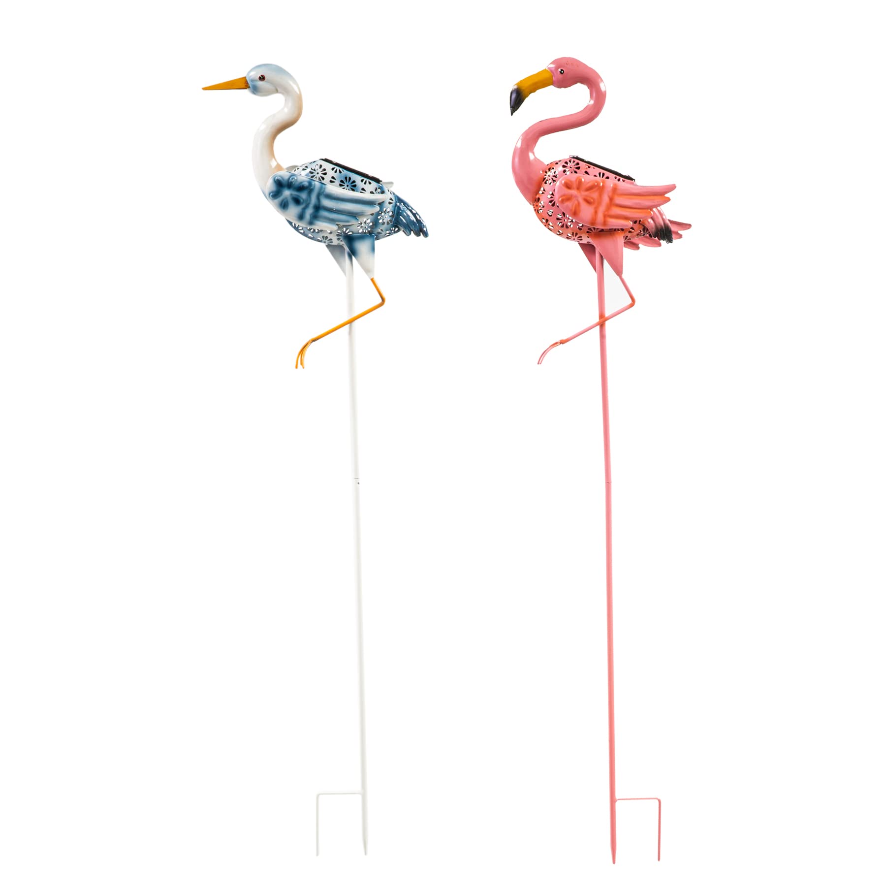 Flamingo & Crane Solar Garden Lights - Waterproof LED Outdoor Decor for Yard, Lawn, Patio, Porch & Pathway | 8-Hour Illumination with Rechargeable Battery | 2-Pack Solar Stake Lights for Beautiful Nighttime Landscape Lighting