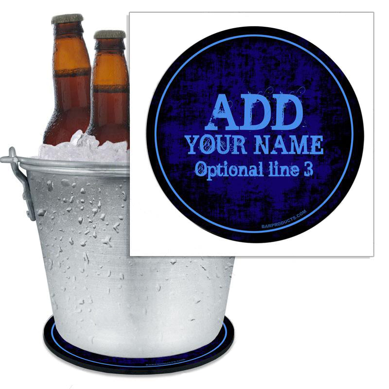 Personalized Beer Bucket Coaster - Blue Grunge Design for Bars, Pubs & Home Use - Custom Name Engraved Drink Holder