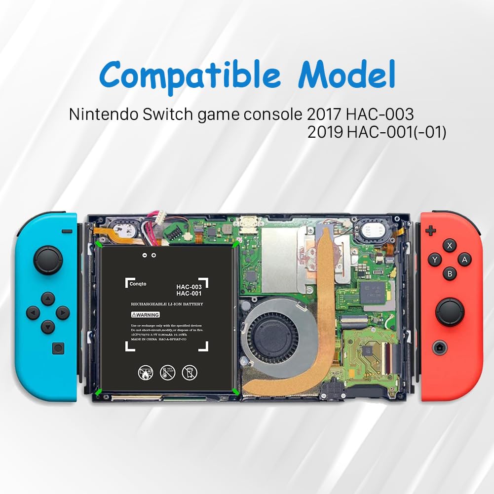 2025 Upgrade 5180mAh High Capacity Battery Replacement for Nintendo Switch HAC-003 Controller - Compatible with HAC-001, HAC-A-BPHAT-C0 & HAC-S-JP Models - Includes Repair Tool Kit | Perfect for Gaming, Travel & Extended Play Sessions