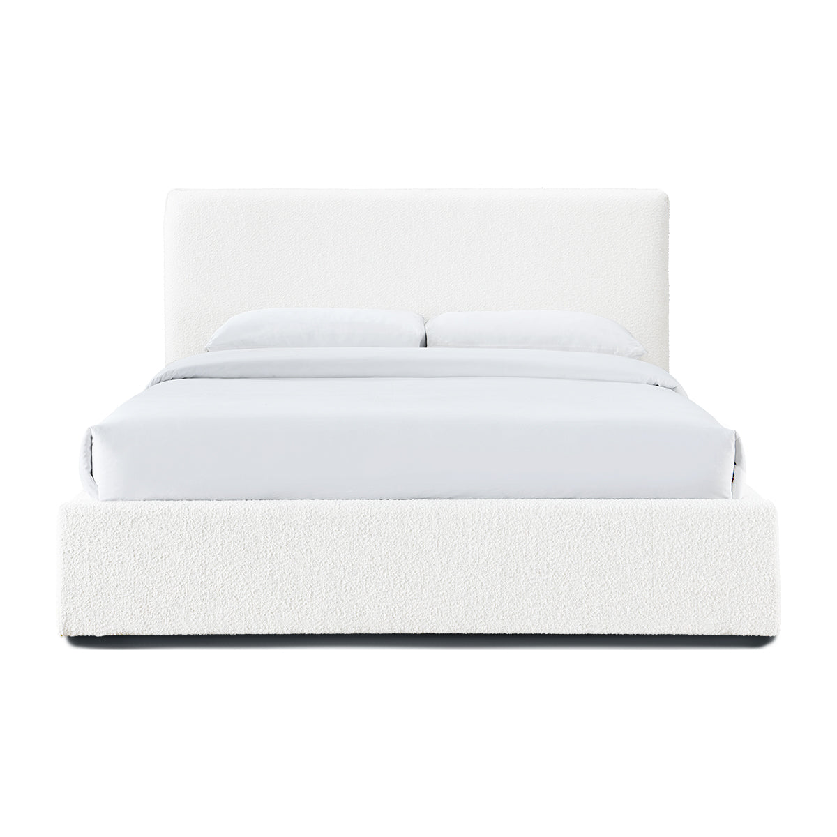 Dane Boucle Double Bed Frame - White Upholstered Platform Bed with Wooden Legs | Perfect for Modern Bedrooms, Guest Rooms & Cozy Home Decor